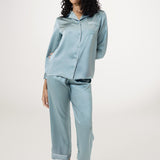 Women’s Long-Sleeve & Pants Silk Pajama In Haze Blue