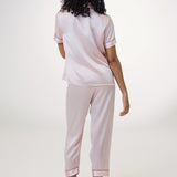 Women's Pure Silk Pajama Set - Short Sleeve Top & Long Pants In Pale Pink