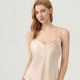 Damen-Set aus Camisole und Hose aus reiner Seide mit Rückenschnürung in Champagner