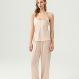 Damen-Set aus Camisole und Hose aus reiner Seide mit Rückenschnürung in Champagner