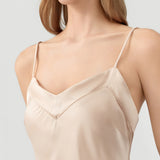 Damen-Set aus Camisole und Hose aus reiner Seide mit Rückenschnürung in Champagner