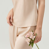 Damen-Set aus Camisole und Hose aus reiner Seide mit Rückenschnürung in Champagner