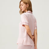 Pyjama en pure soie pour femme - Haut à manches courtes et pantalon long rose pâle