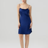 Relaxed Fit Silk Cowl Neck Nightgown In Navy Blue