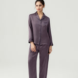 Pyjama en soie à manches longues et pantalon pour femme, couleur violet quartz