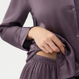 Pyjama en soie à manches longues et pantalon pour femme, couleur violet quartz