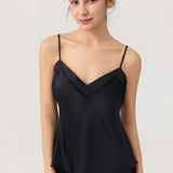 Damen-Set aus Camisole und Hose aus reiner Seide mit Rückenschnürung in Schwarz