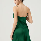 Relaxed Fit Silk Cowl Neck Nightgown In Green
