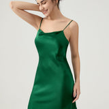 Relaxed Fit Silk Cowl Neck Nightgown In Green